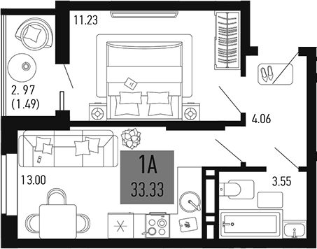 Планировка — Столицыно, 1-комн., 32 м²