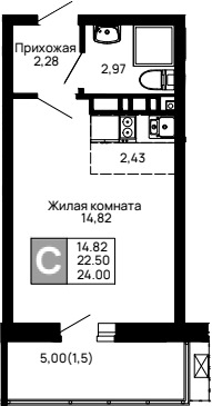 Планировка — Долина, Студия, 23 м²
