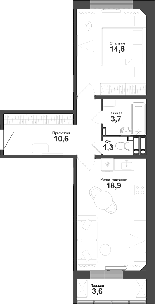 Планировка — Чистая Слобода, 1-комн., 49 м²