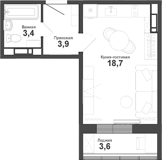 Планировка — Чистая Слобода, Студия, 26 м²