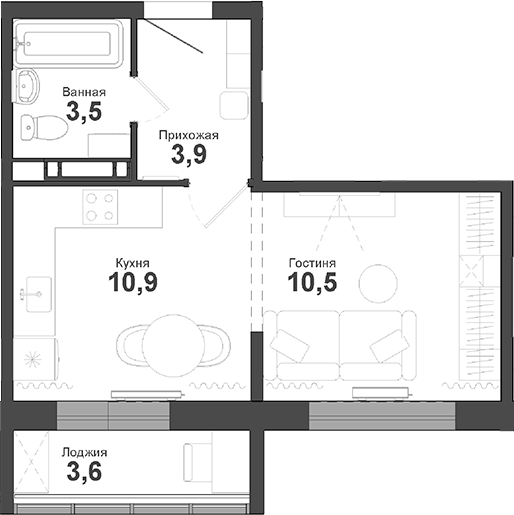 Планировка — Чистая Слобода, Студия, 29 м²