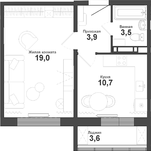 Планировка — Чистая Слобода, 1-комн., 37 м²