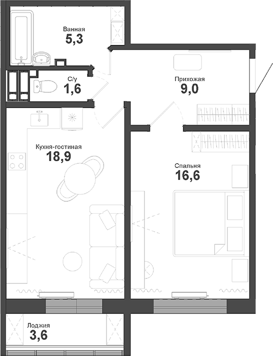 Планировка — Чистая Слобода, 2-комн., 51 м²