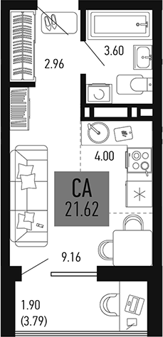Планировка — Столицыно, Студия, 20 м²