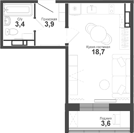 Планировка — Чистая Слобода, Студия, 26 м²