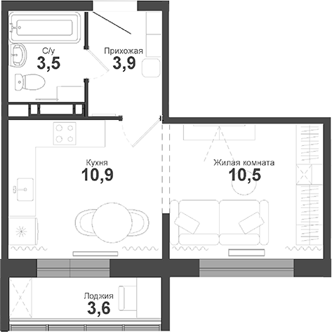 Планировка — Чистая Слобода, Студия, 29 м²