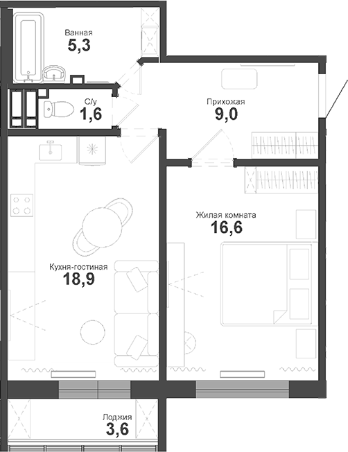 Планировка — Чистая Слобода, 2-комн., 51 м²