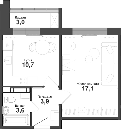 Планировка — Чистая Слобода, 1-комн., 35 м²