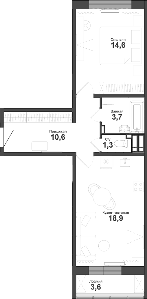Планировка — Чистая Слобода, 2-комн., 49 м²