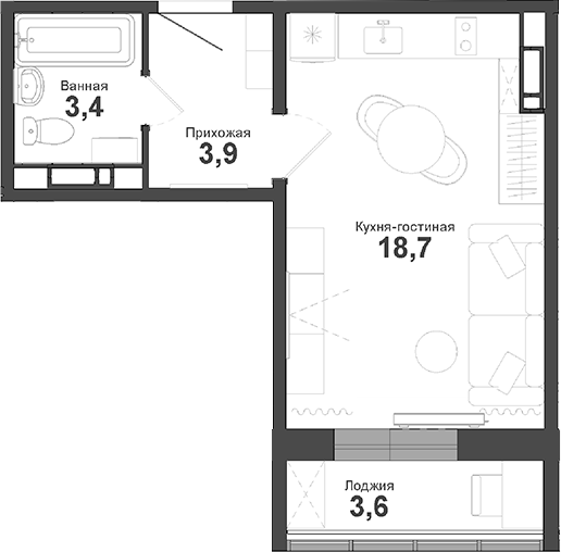 Планировка — Чистая Слобода, Студия, 26 м²