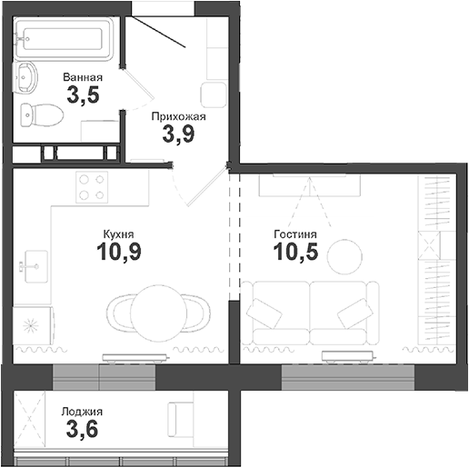 Планировка — Чистая Слобода, Студия, 29 м²