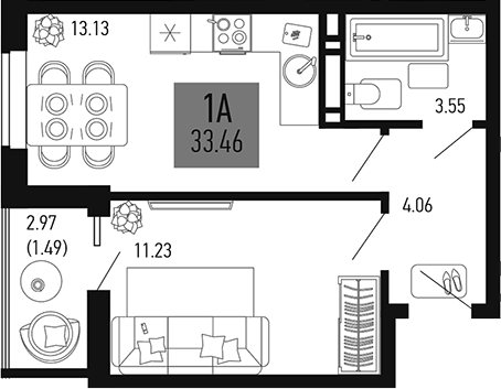 Планировка — Столицыно, 1-комн., 32 м²