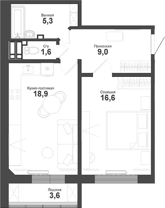 Планировка — Чистая Слобода, 2-комн., 51 м²