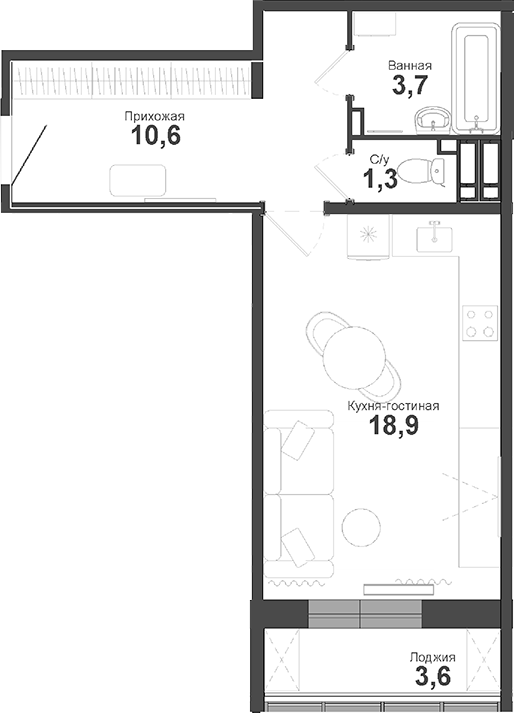 Планировка — Чистая Слобода, Студия, 35 м²