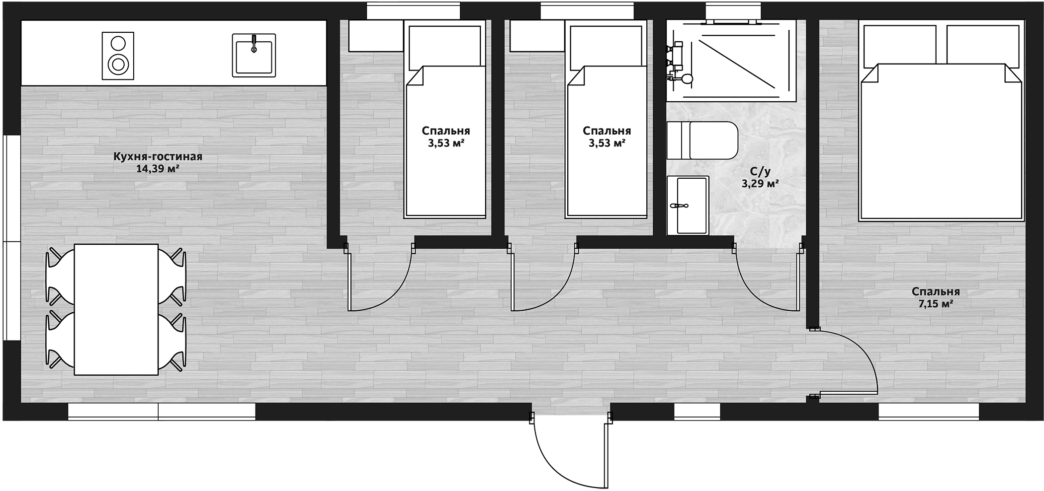 Планировка — Коттеджный поселок Малина глэмпинг, 3-комн., 32 м²