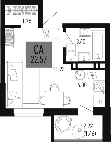 Планировка — Столицыно, Студия, 21 м²
