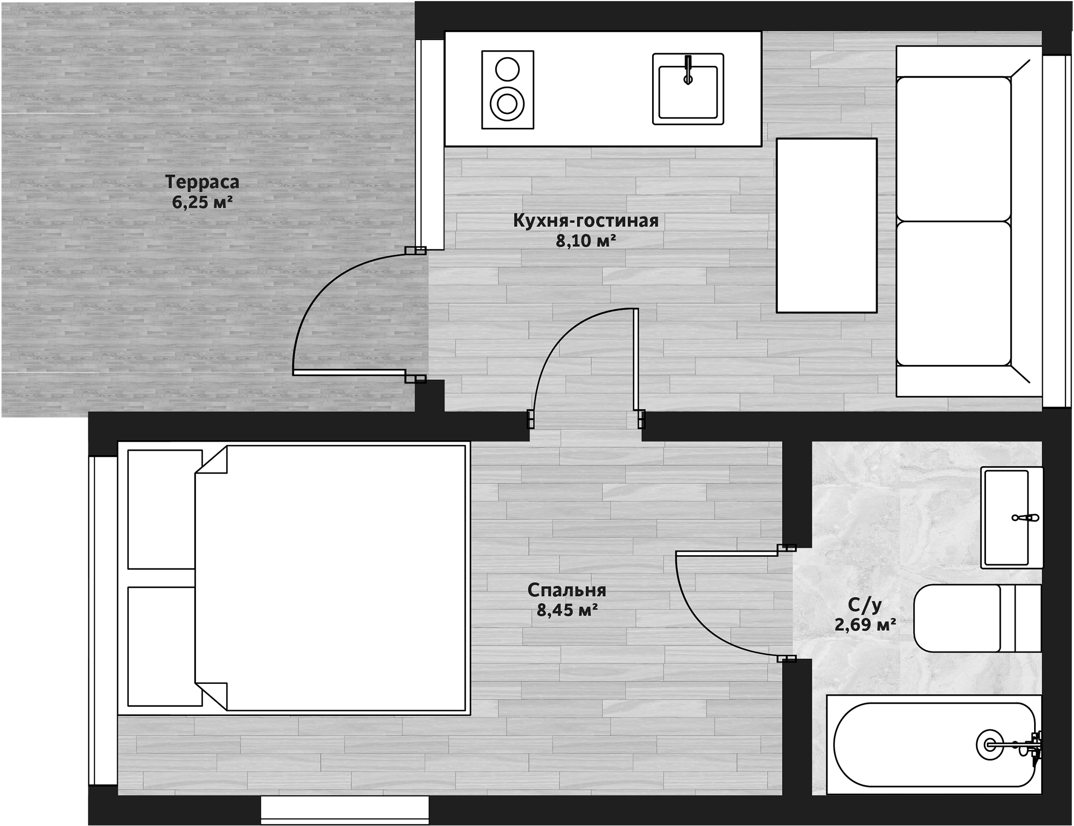 Планировка — Коттеджный поселок Малина глэмпинг, 1-комн., 19 м²