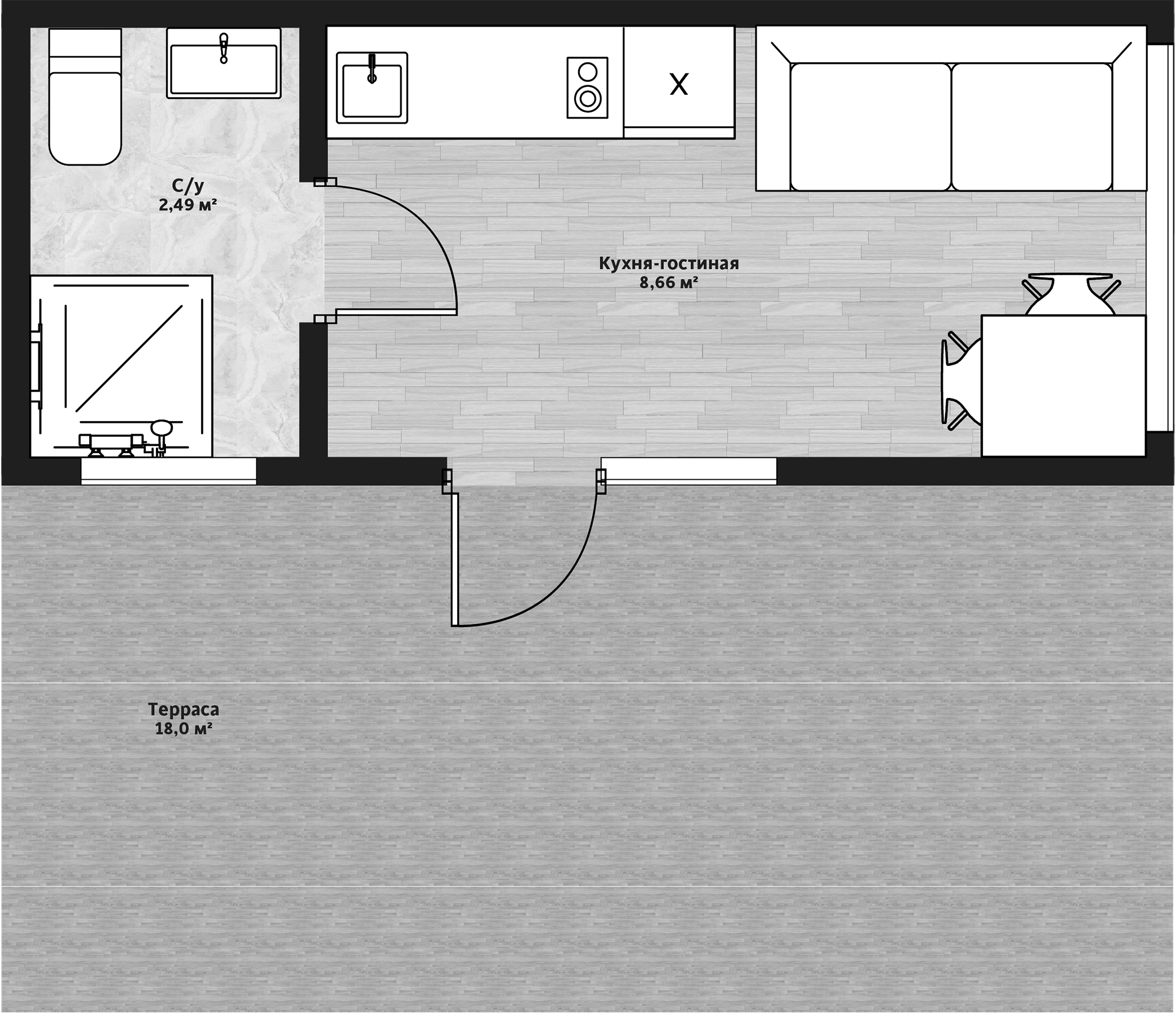 Планировка — Коттеджный поселок Малина глэмпинг, 1-комн., 11 м²