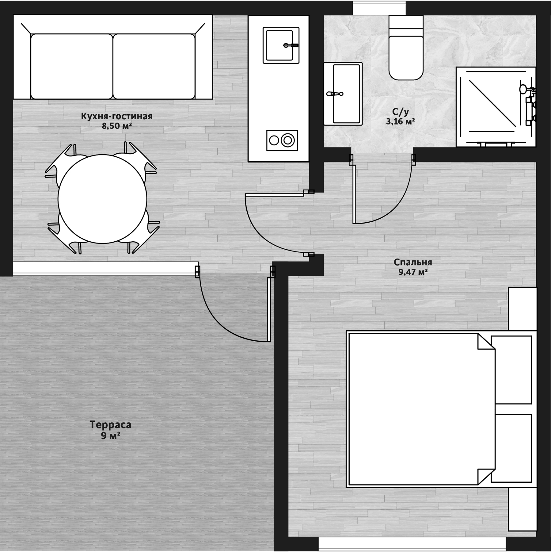 Планировка — Коттеджный поселок Малина глэмпинг, 1-комн., 21 м²