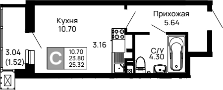 Планировка — Долина, Студия, 24 м²