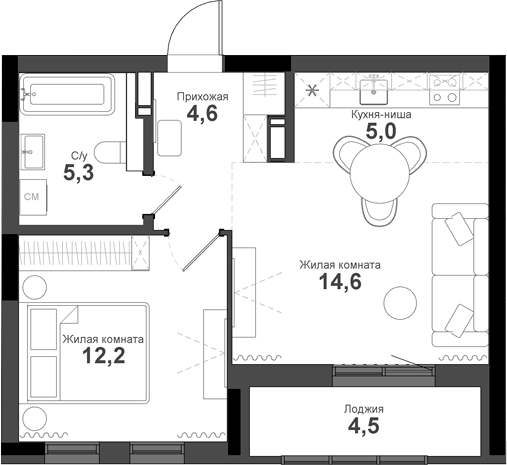 Планировка — Тайгинский парк, 2-комн., 42 м²