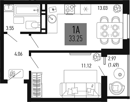 Планировка — Столицыно, 1-комн., 32 м²