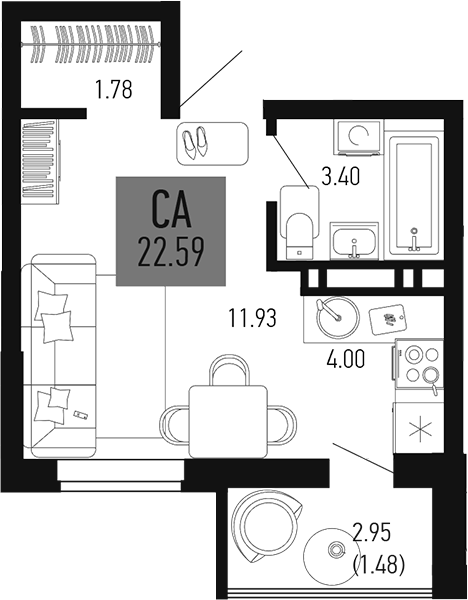 Планировка — Столицыно, Студия, 21 м²