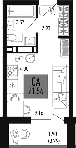Планировка — Столицыно, Студия, 20 м²