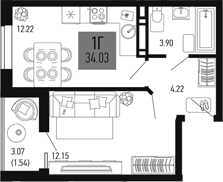 Планировка — Столицыно, 1-комн., 32 м²