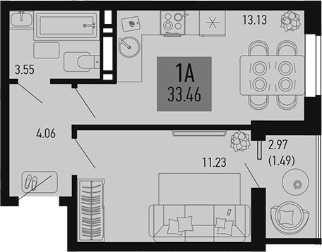 Планировка — Столицыно, 1-комн., 32 м²