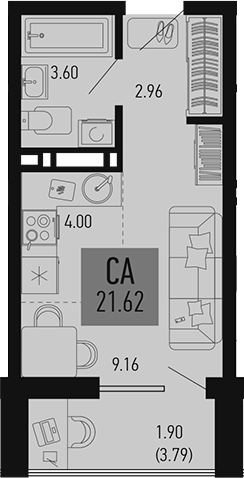 Планировка — Столицыно, Студия, 20 м²