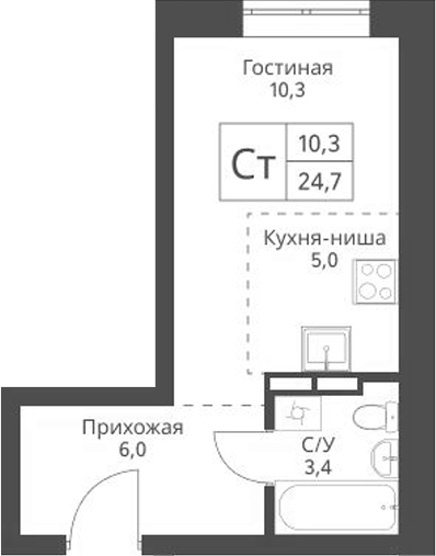Планировка — Экоград 12 дворов, Студия, 25 м²