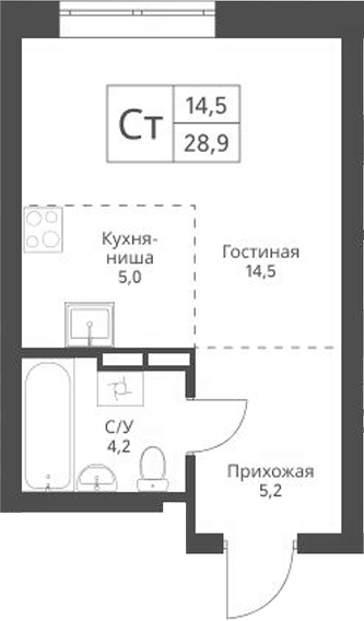Планировка — Экоград 12 дворов, Студия, 29 м²