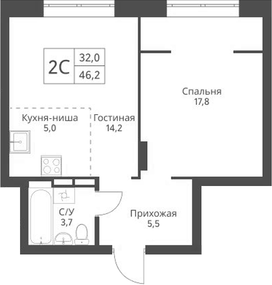 Планировка — Экоград 12 дворов, 2-комн., 46 м²