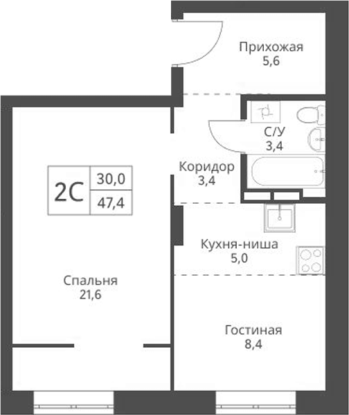 Планировка — Экоград 12 дворов, 2-комн., 47 м²