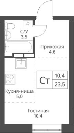 Планировка — Экоград 12 дворов, Студия, 24 м²