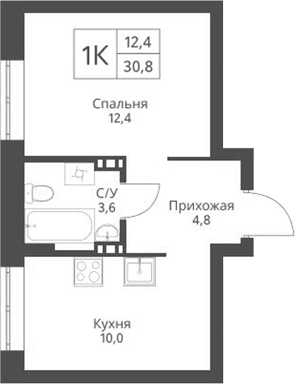 Планировка — Экоград 12 дворов, 1-комн., 31 м²