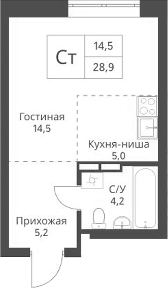 Планировка — Экоград 12 дворов, Студия, 29 м²