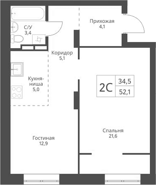 Планировка — Экоград 12 дворов, 2-комн., 52 м²