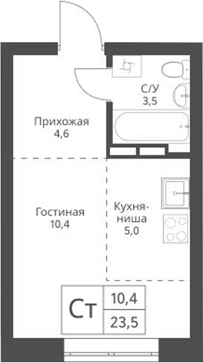 Планировка — Экоград 12 дворов, Студия, 24 м²