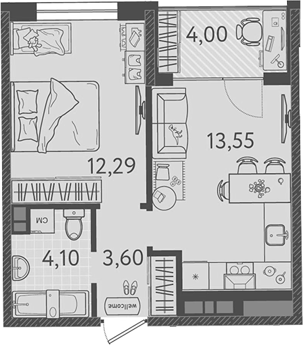 Планировка — Друзья, 1-комн., 34 м²
