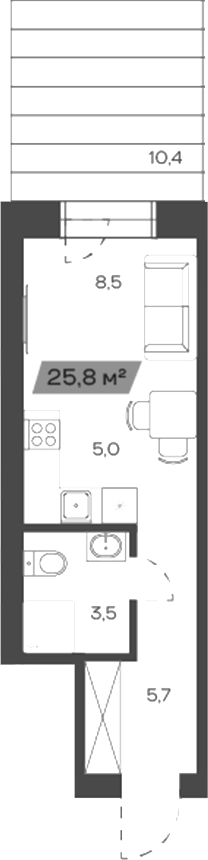 Планировка — Freedom Village, Студия, 23 м²