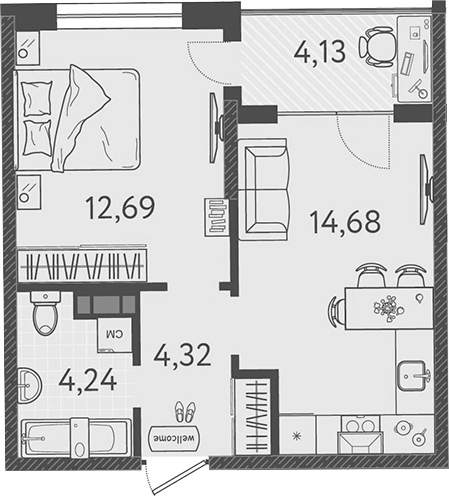 Планировка — Друзья, 2-комн., 36 м²
