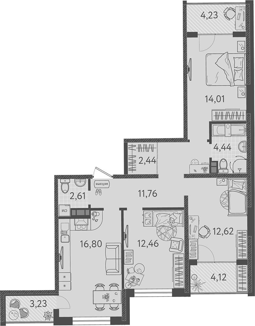Планировка — Друзья, 4-комн., 76 м²
