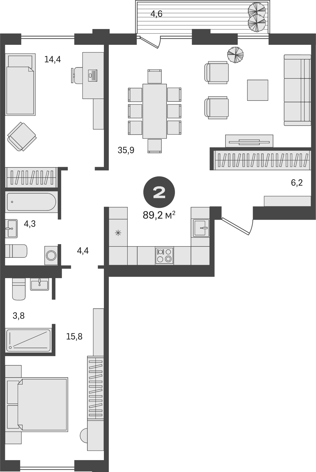 Планировка — Пшеница, 3-комн., 85 м²