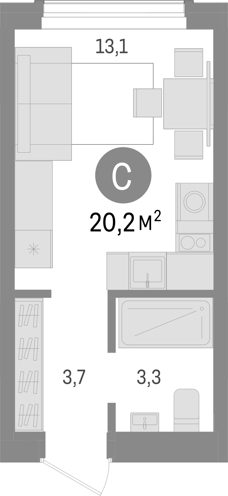 Планировка — Авиатор, Студия, 20 м²