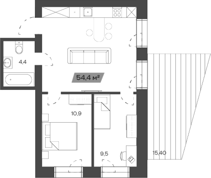Планировка — Freedom Village, 2-комн., 50 м²