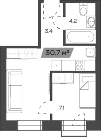 Планировка — Freedom Village, 1-комн., 31 м²