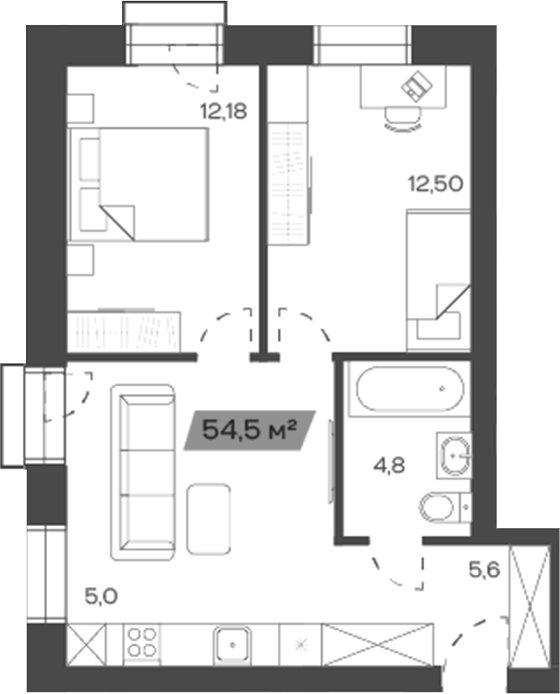 Планировка — Freedom Village, 2-комн., 55 м²