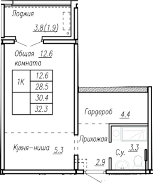 Планировка — Дом культуры. Барнаул, 1-комн., 29 м²